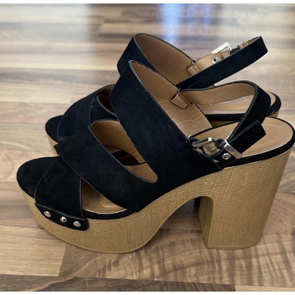 Womens Chunky Heel Sandals Size 8 Platform Clog Suede Boho Black Brown Festival